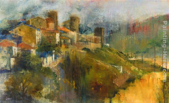 Hillside Town painting - Michael Longo Hillside Town art painting